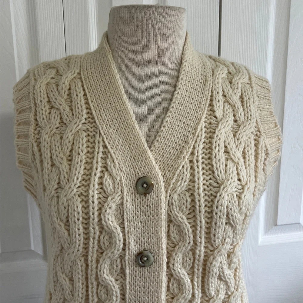 Vintage Aran Fisherman Wool Cream Cable Knit Sweater Vest - Picture 2 of 16